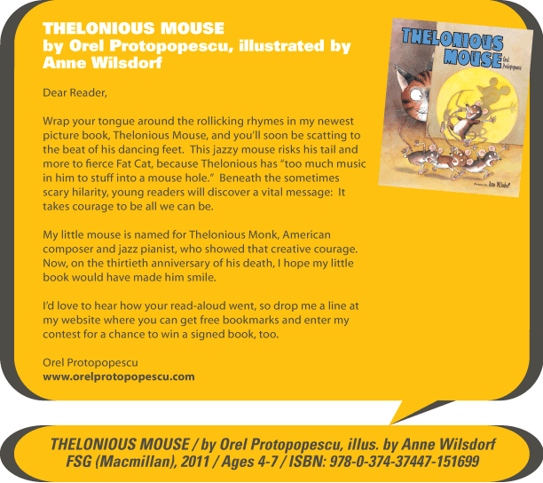 KidsBuzz for the Week of 1.30.12: Thelonious Mouse by Orel Protopopescu, illustrated by Anne Wilsdorf