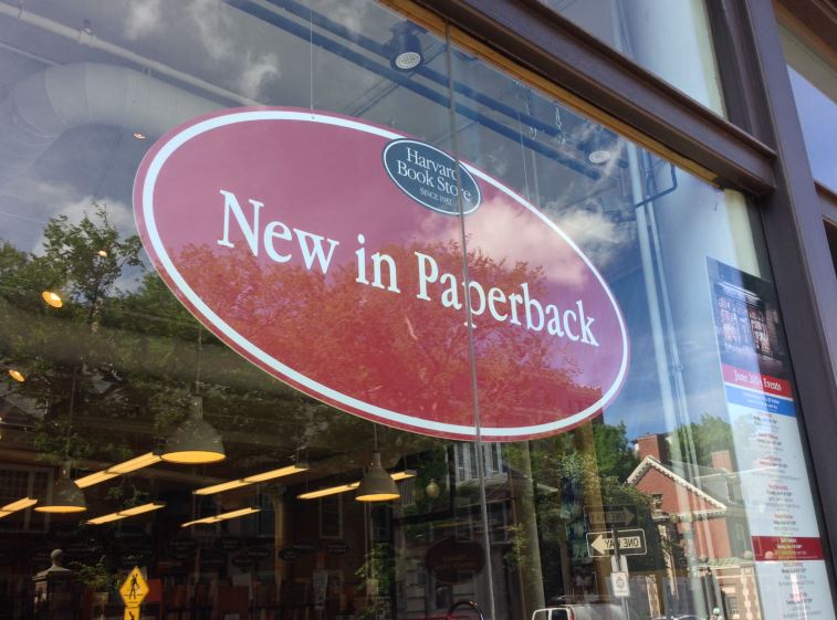 Harvard Book Store window signage