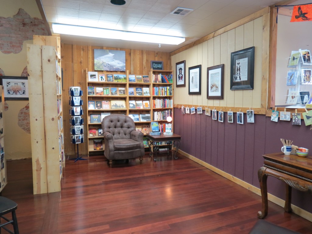A comfortable reading nook at Looking Glass Books in La Grande, Ore.