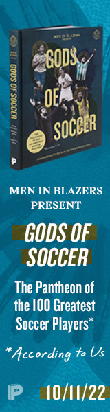 Chronicle Prism: Men in Blazers Present Gods of Soccer: The Pantheon of the 100 Greatest Soccer Players (According to Us) by Roger Bennett, Michael Davies, and Miranda Davis; illustrated by Nate Kitch